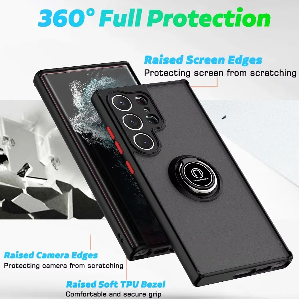 Phone Case for Samsung Galaxy S24+ S23 S22 S21 Ultra Plus FE 5G A15 A25 A55 A35 A54 A14 Car Magnetic Ring Bracket Silicone Cover image 4