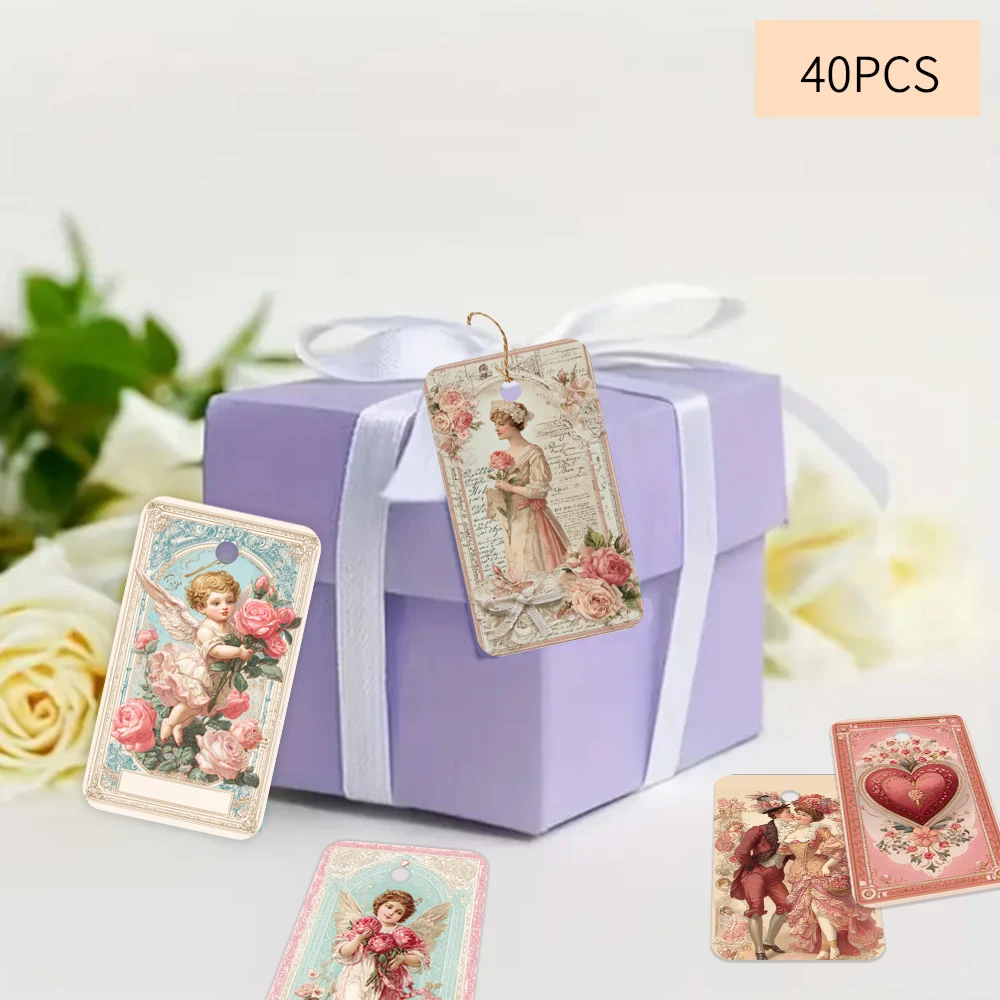 

40 шт. набор декоративных бирок ко Дню святого Валентина, тема «Бог и цветок любви», подарочные этикетки, украшение для вечеринки, упаковочные акценты ручной работы