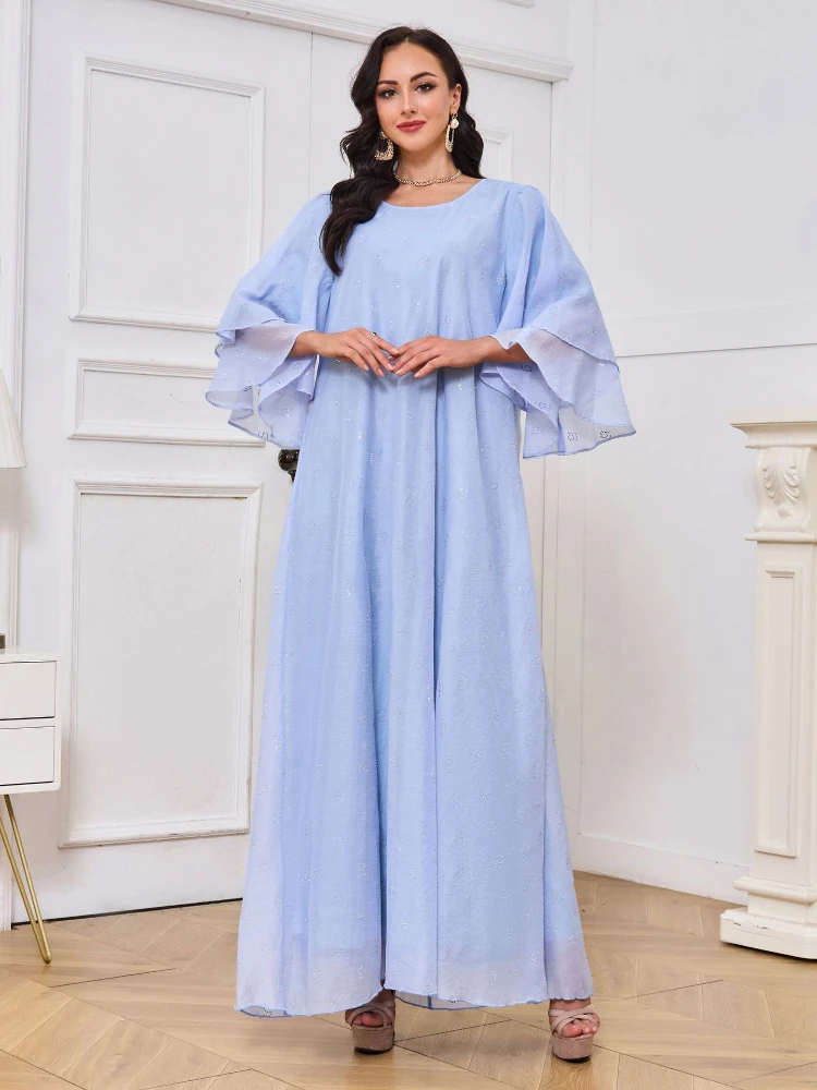 

Ramadan Caftan Dubai Turkey Robe Muslim Lotus Leaf Sleeve Dress Women Eid Abaya Party Dresses Abayas Kaftan Jalabiya Vestidos