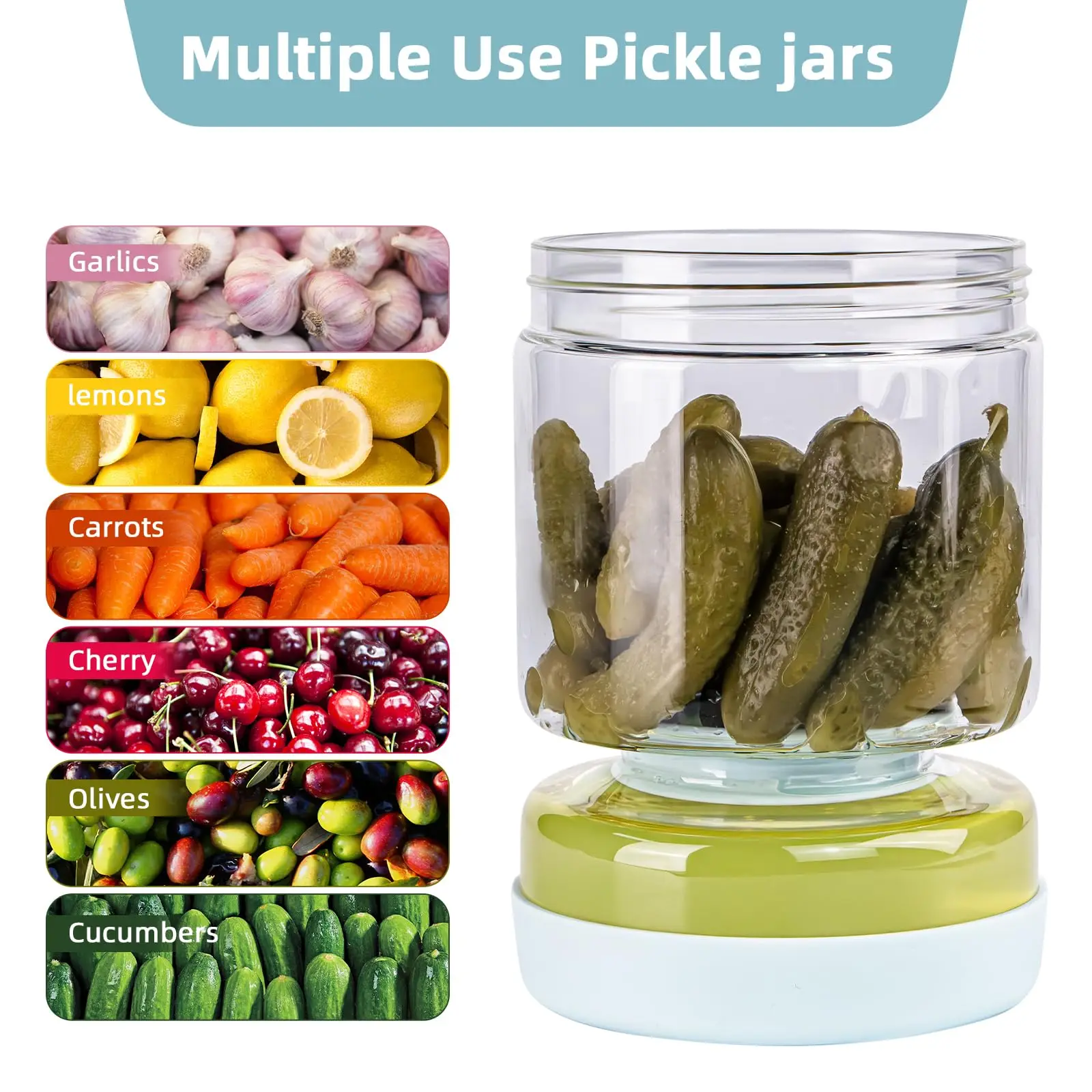 1000ml Glass Pickles Kimchi Jar Food Storage Kitchen Fermentation Organizer Dry and Wet Dispenser Container Olives Separator Jug