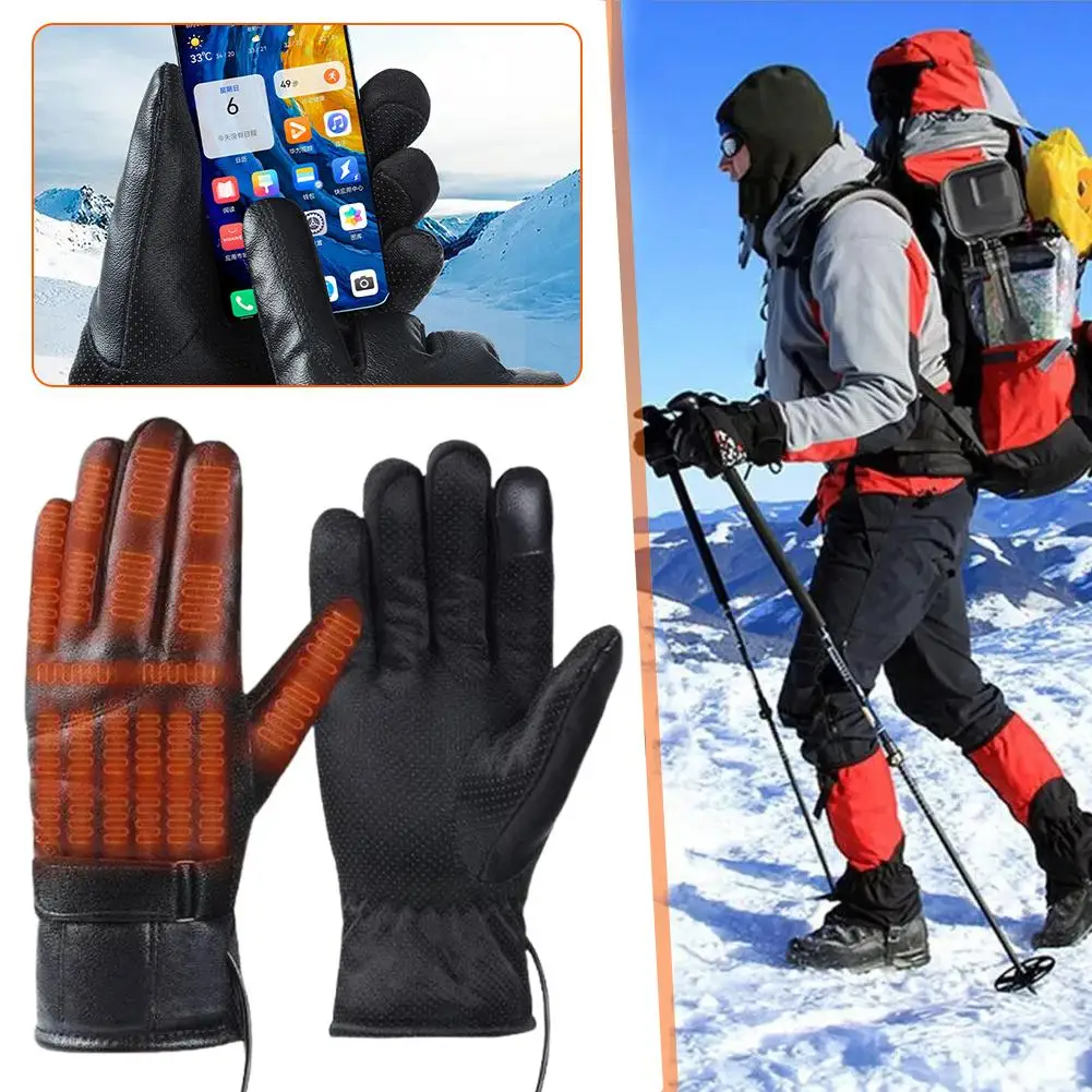 1 Pair USB Heating Gloves Rechargeable Electric Heating Gloves Screen Touch Warm Gloves Fishing Gloves For Outdoors Ski Mot W9J3