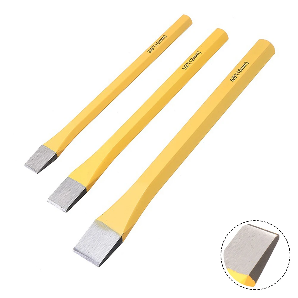3-Piece Flat Chisel Set Made of Heat-Treated Chrome Vanadium Steel for Woodworking Fitting and Industrial Maintenance