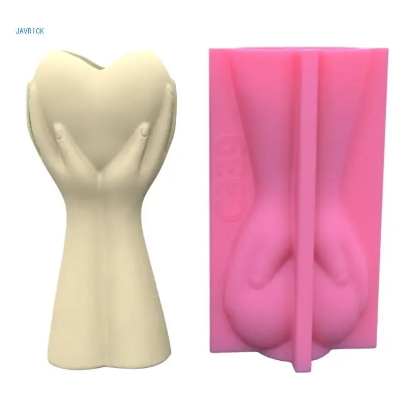 

Soft Silicone Mould Vase Molds Hold Heart with Hand Flower Pot Epoxy Resin Mold