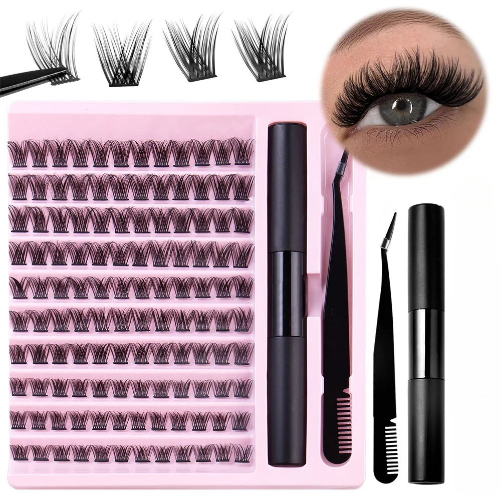 

Hot Sales Makeup Looks Natural DIV 120 Clusters DlY Eyelash Extension Kit, 10-14mm Mix Lash Clusters with Lash Bond