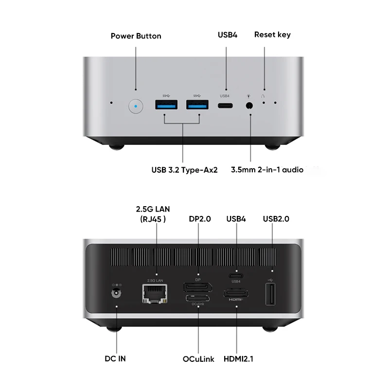MINISFORUM AI X1 370 255 ألعاب كمبيوتر صغير AMD Ryzen AI 9 HX 370 R7 255 OCuLink 2 * USB4 مكبر صوت مزدوج كمبيوتر ألعاب مكتبي WiFi7