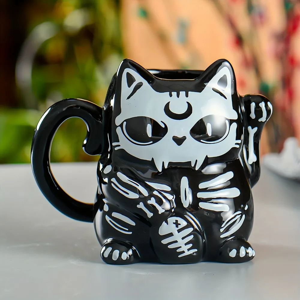 

Halloween Black Cat Mug Ceramic 3D Black Cat Skeleton Coffee Cup Cat Lovers Kitty Tea Mugs Halloween Party Decoration Birthday