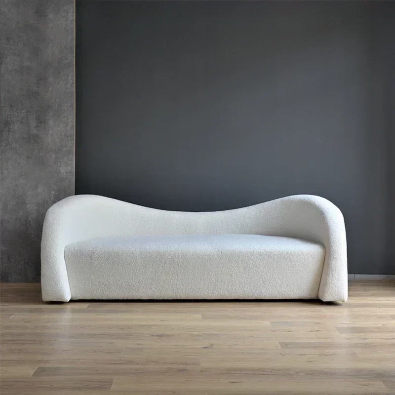 A Modern Minimalist Living Room Lamb Wool Curved Sofa Office White Luxury Indoor Furniture Sofa