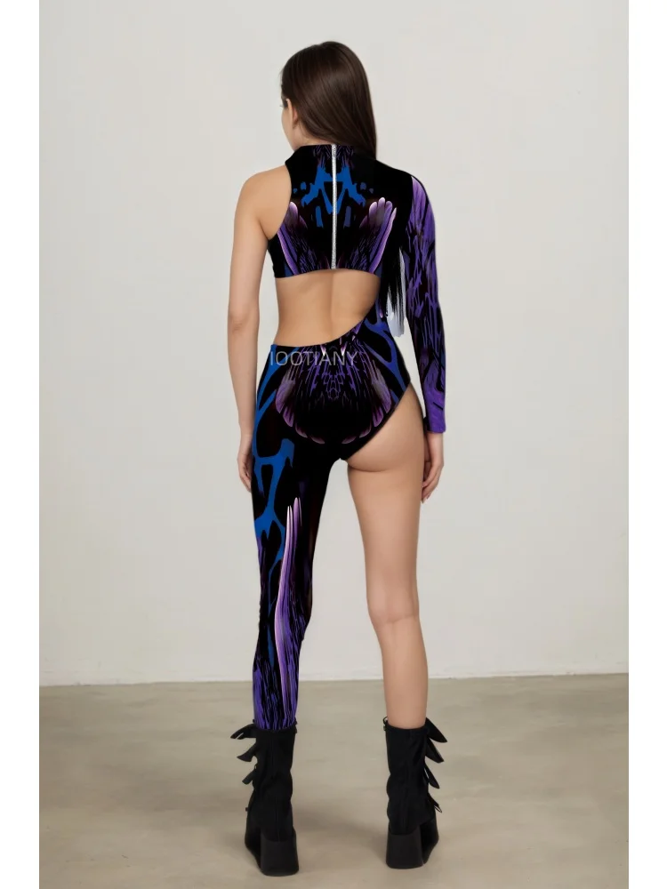 Alien-Kreatur Halloween Cyberpunk Bodysuit, Festtagsparty, Nachtclub, Neon-Cosplay-Kostüm, Stretch-Jumpsuit, Damen-Einteiler, eng anliegend – Detail 9