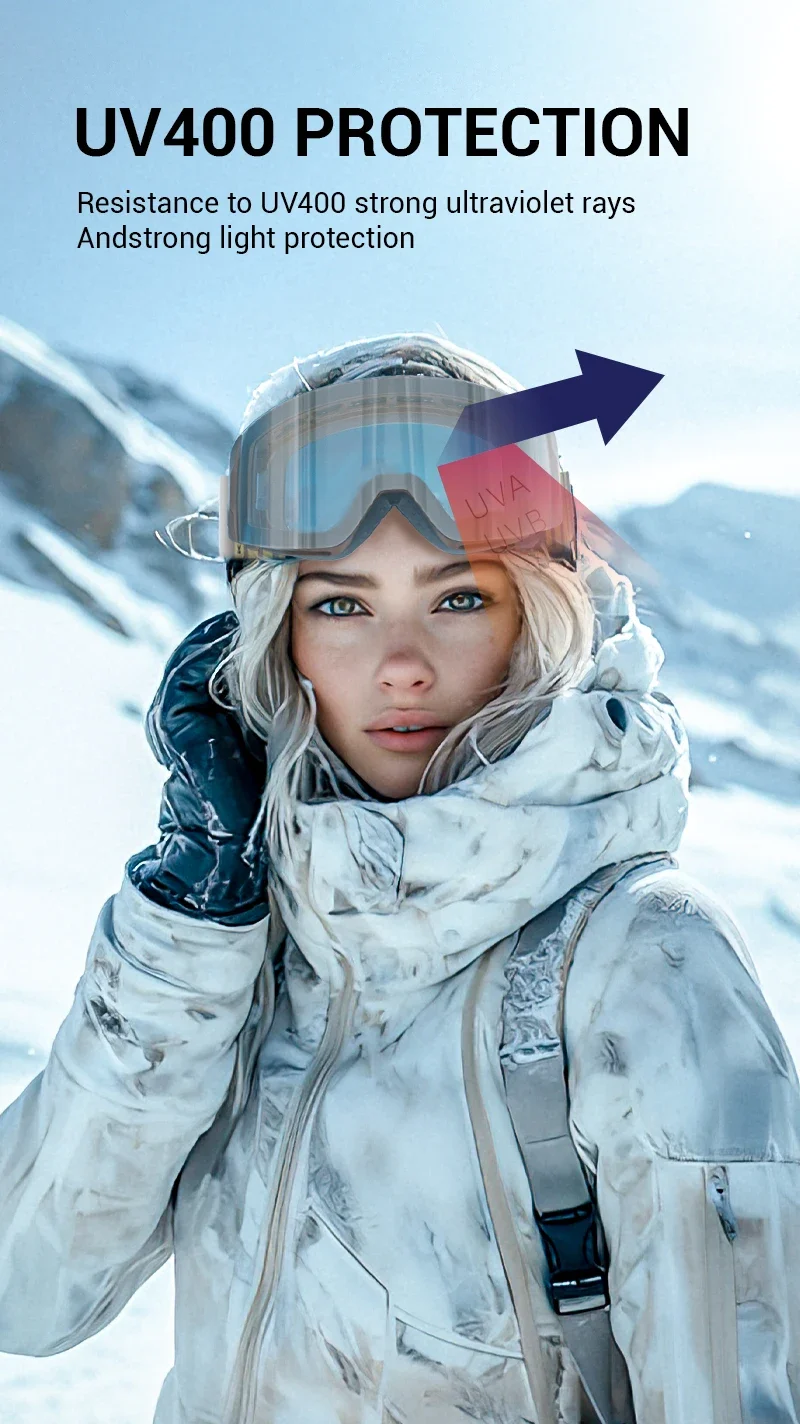 KAPVOE Photochrome Skibrille Doppelschichten Linse Antibeschlag UV400 Skibrille Wintersport Skifahren Snowboard Männer Frauen Schnee Heiß – Detail 10