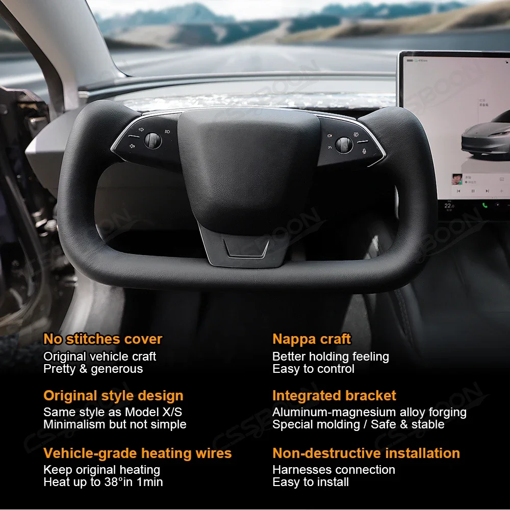 Model Y Juniper Car Handle Sports Steering Wheel with Heated Nappa Leather for Tesla 2025 2026 Interior Upgrade Customized