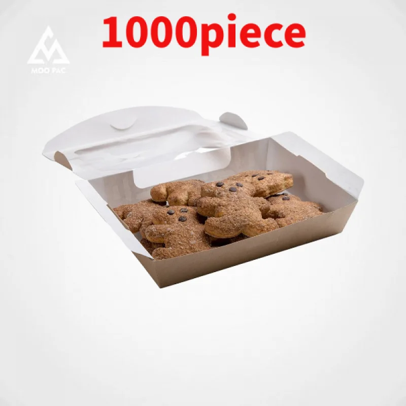 

10 00piece.Custom.Recyclable Disposable Food Grade Transparent Kraft Paper Boxes Small Business Cafe Cake Shop Take Out Food