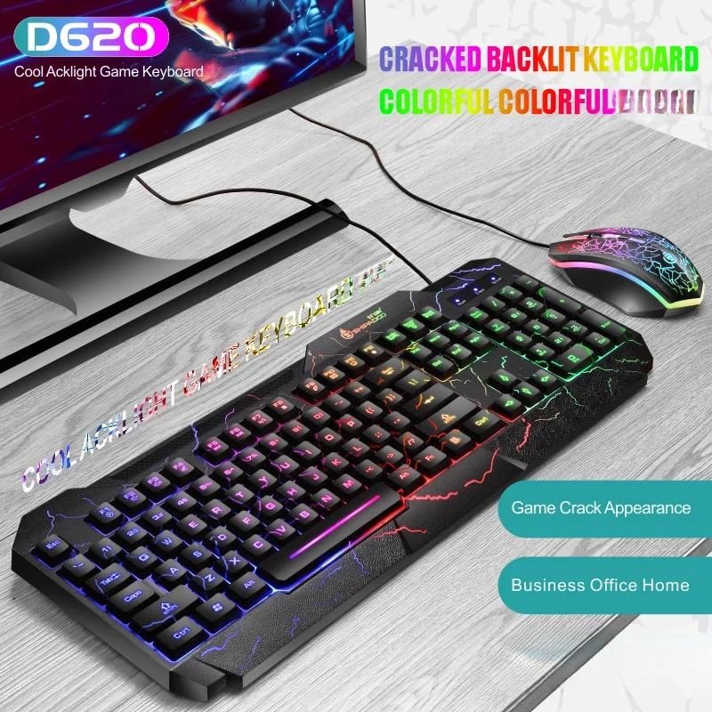 Shipadoo color RGB backlit 104-key mechanical wired gaming keyboard and mouse set black crackle waterproof computer keyboard