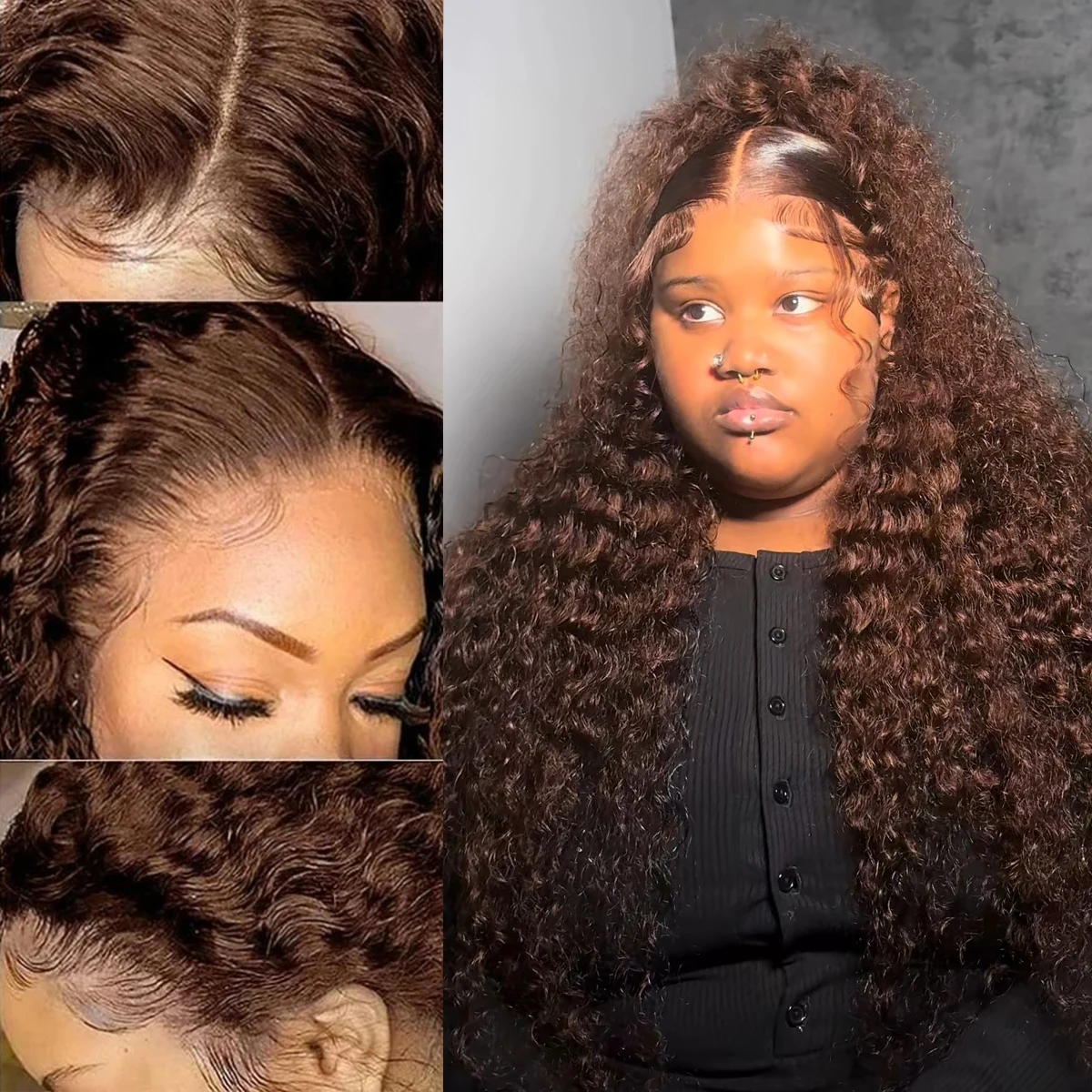 

34-дюймовые коричневые парики из натуральных волос с эффектом водной волны, шоколадно-коричневые, 13x4, 13x6, HD кружевные фронтальные парики, глубокие волны, кружевные фронтальные кудрявые парики для женщин