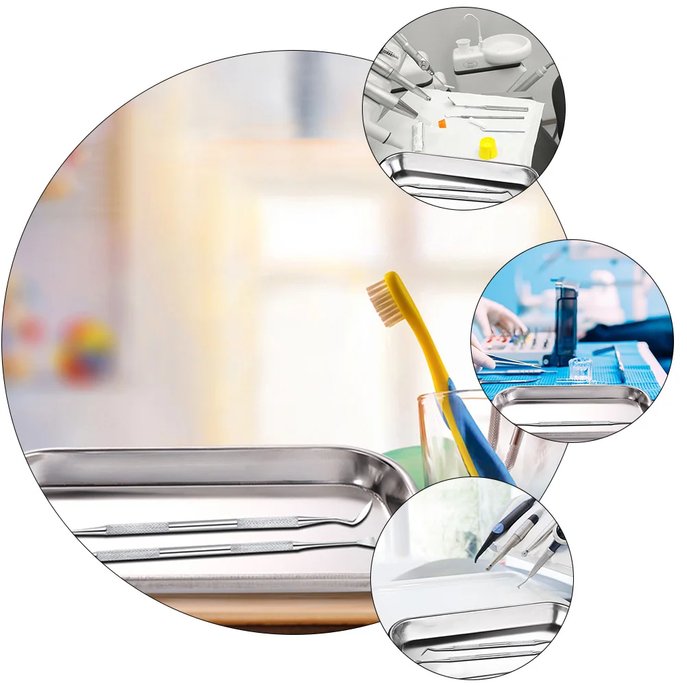 2 Buah Baki Alat Sterilisasi Baja Tahan Karat untuk Instrumen Kasa Kapas Ringan Portabel Dipoles Cermin