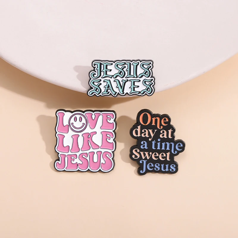 Love Like Jesus Saves Enamel Pins Custom Sweet Jesus Banner Brooches Lapel Badges Quotes Jewelry Gift for Kids Friends