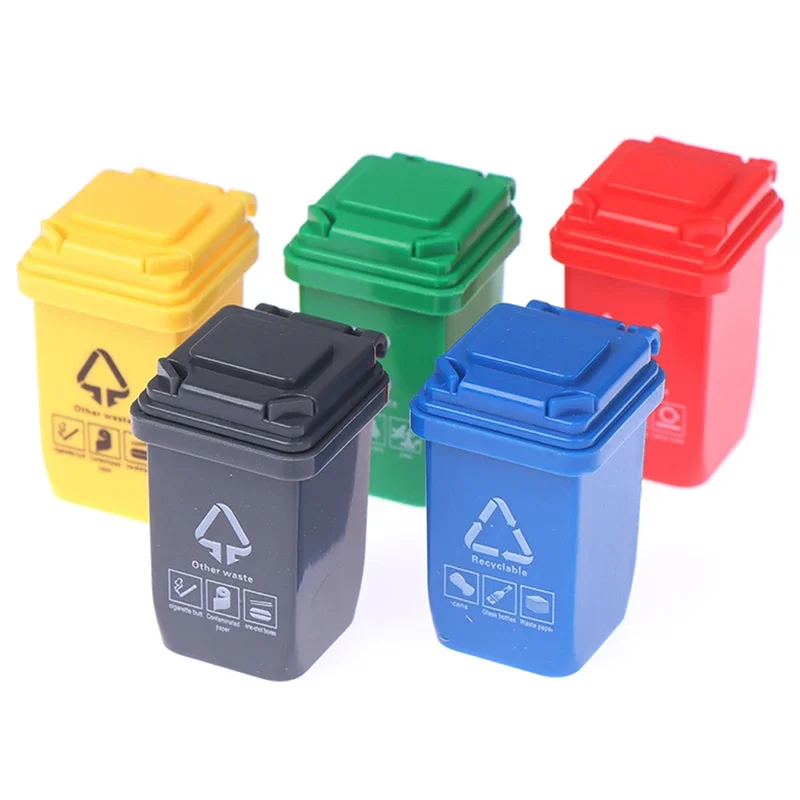 5 Pcs Puzzle Dollhouse Miniature Trash Can Model Garbage Truck Cans Curbside Vehicle Bin Toys Kid Simulation Furniture Toy Gift