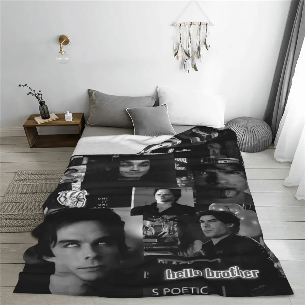 Damon Salvatore The Vampire Diaries Fleece Throw Blanket Horror Movie Blankets for Home Travel Lightweight Bedding Throws