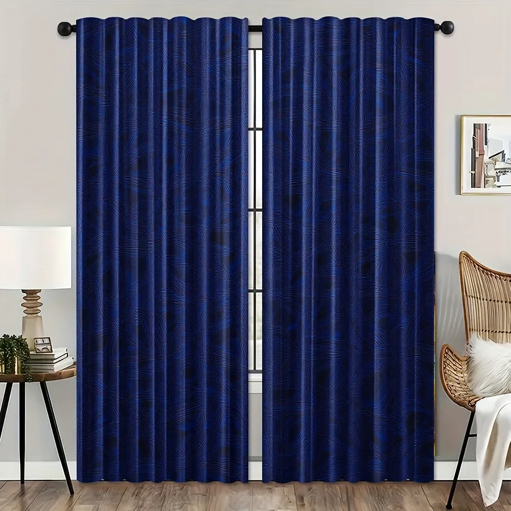 Blue Striped Geometric Curtains Window Drapes Living Room Bedroom Pair Blackout Curtains Modern Panel Shades Curtain Decor