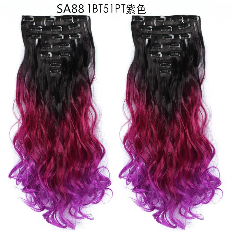 LINWAN Haar 22inch Ombre Haar Lange Lockige Haar Verlängerung 16 Clips Hohe Tempreture Synthetische Haarteil Clip In Haar Extensions