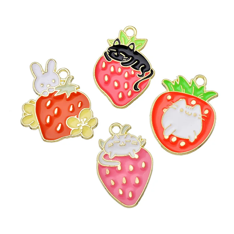 20 pcs/lot Fashion Gold Strawberries Cat Making Pendant Accessories Charms for Women, Earrings/Necklace Handmade DIY Jewelry