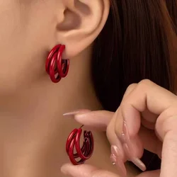 Exaggerate Red C-shaped Drop Earrings Vintage Spray Painting Alloy Gometric Earring for Women Commuting