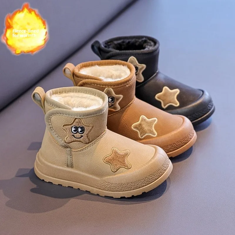 Winter Plush Boots For Children 2026 Trend Fashion Teenager Kid's Padded Cotton Shoes Anti-slippery Thick Warm Fleece Footwear