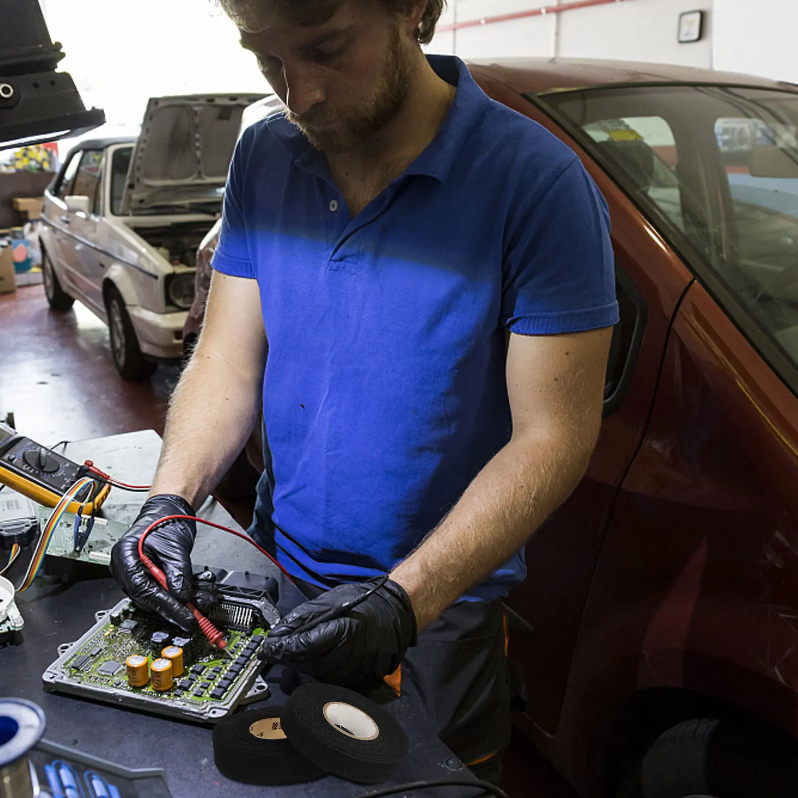 

2pcs High Temperature Resistant For Car Cabin Black Wiring Harness Tape Adhesive Repair Seal Automotive Electrical Plumbing