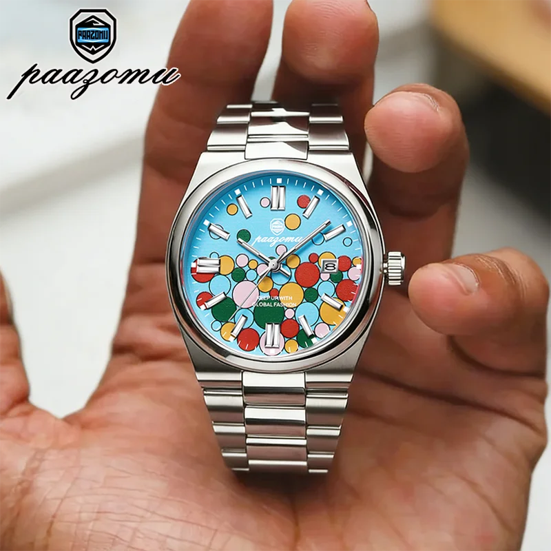 Reloj redondo Retro PAAZOMU para hombre, marca de lujo ligera, genuino, nuevo, correa de acero inoxidable, resistente al agua, reloj de cuarzo luminoso, 2026