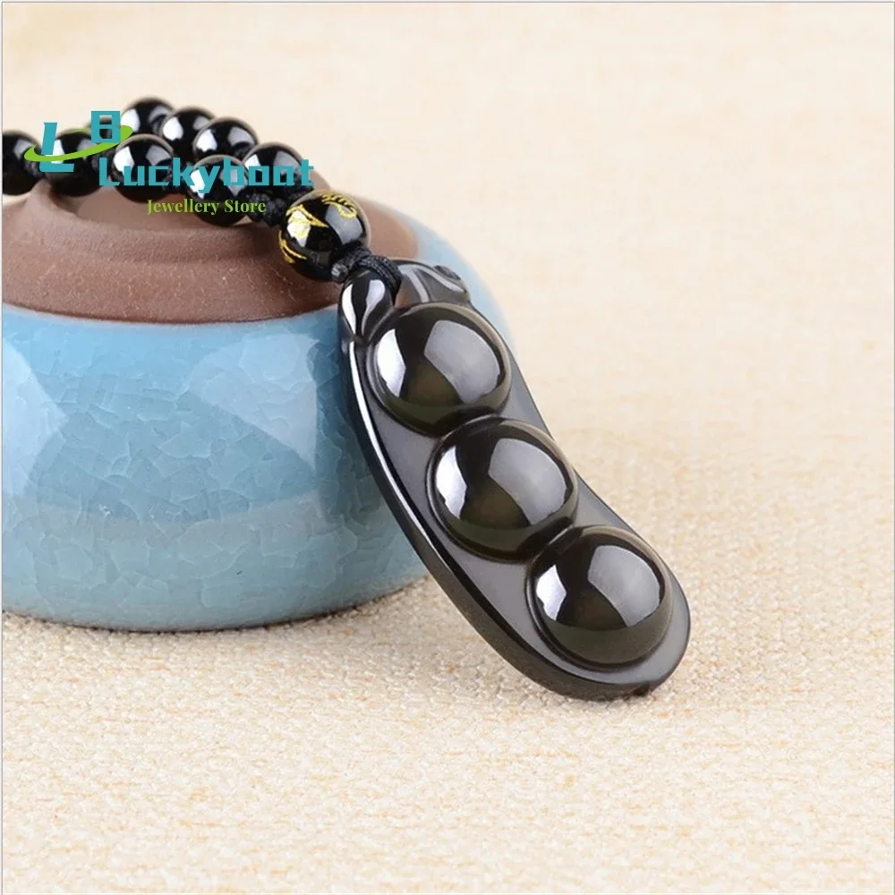 

Новый натуральный ледяной цвет, обсидиан, подвеска в виде фасоли, радужное глаз, горох, мужское и женское ожерелье