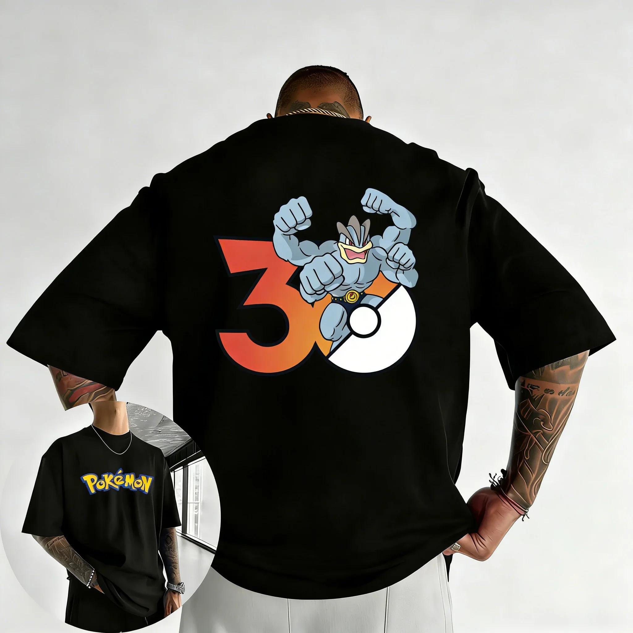 2026 Pokémon 30th Anniversary Machamp bedrucktes T-Shirt – Sommer Neuheit für Herren und Damen – Locker sitzendes, lässiges Hip-Hop-Trend-Kurzarm-Oberteil
