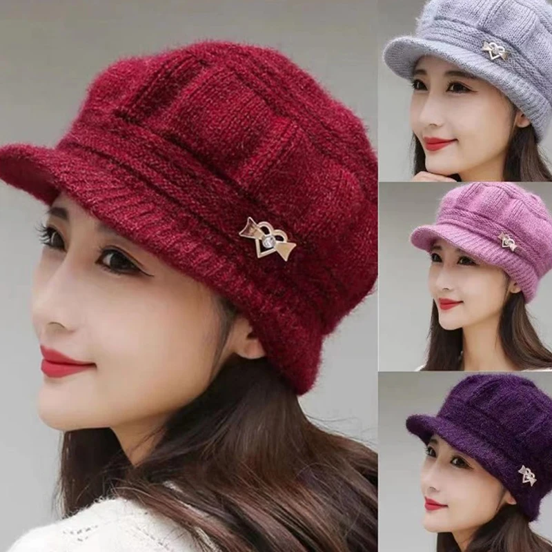 Winddichte Kürbis-Baskenmütze für Damen, gestrickt, Strickmütze, modischer Ohrenschutz, warm halten, Schirmmütze