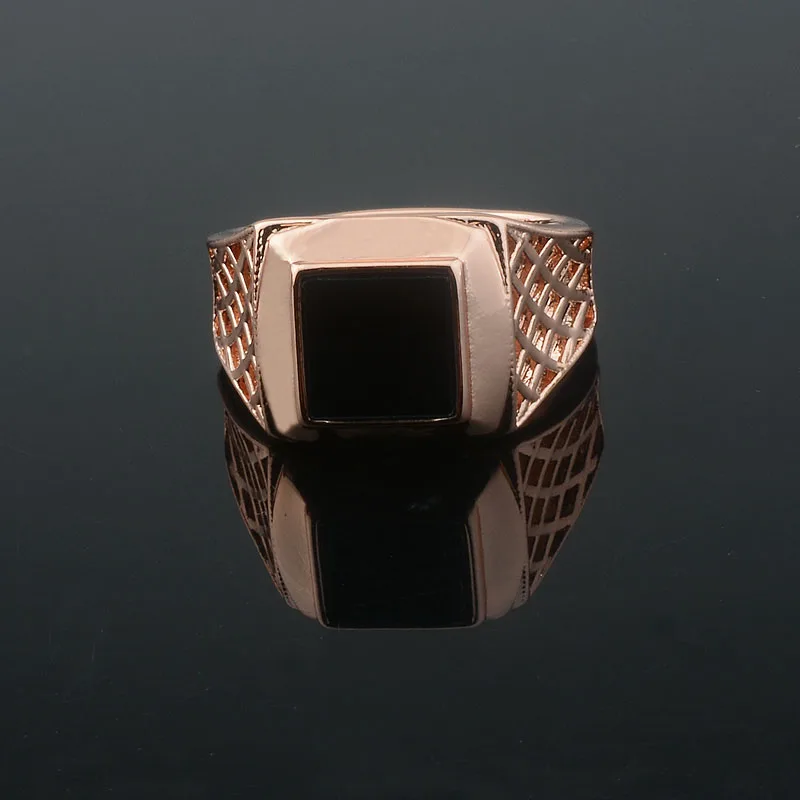 FJ Men 585 Rose Gold Color Black Cool Rings Jewelry