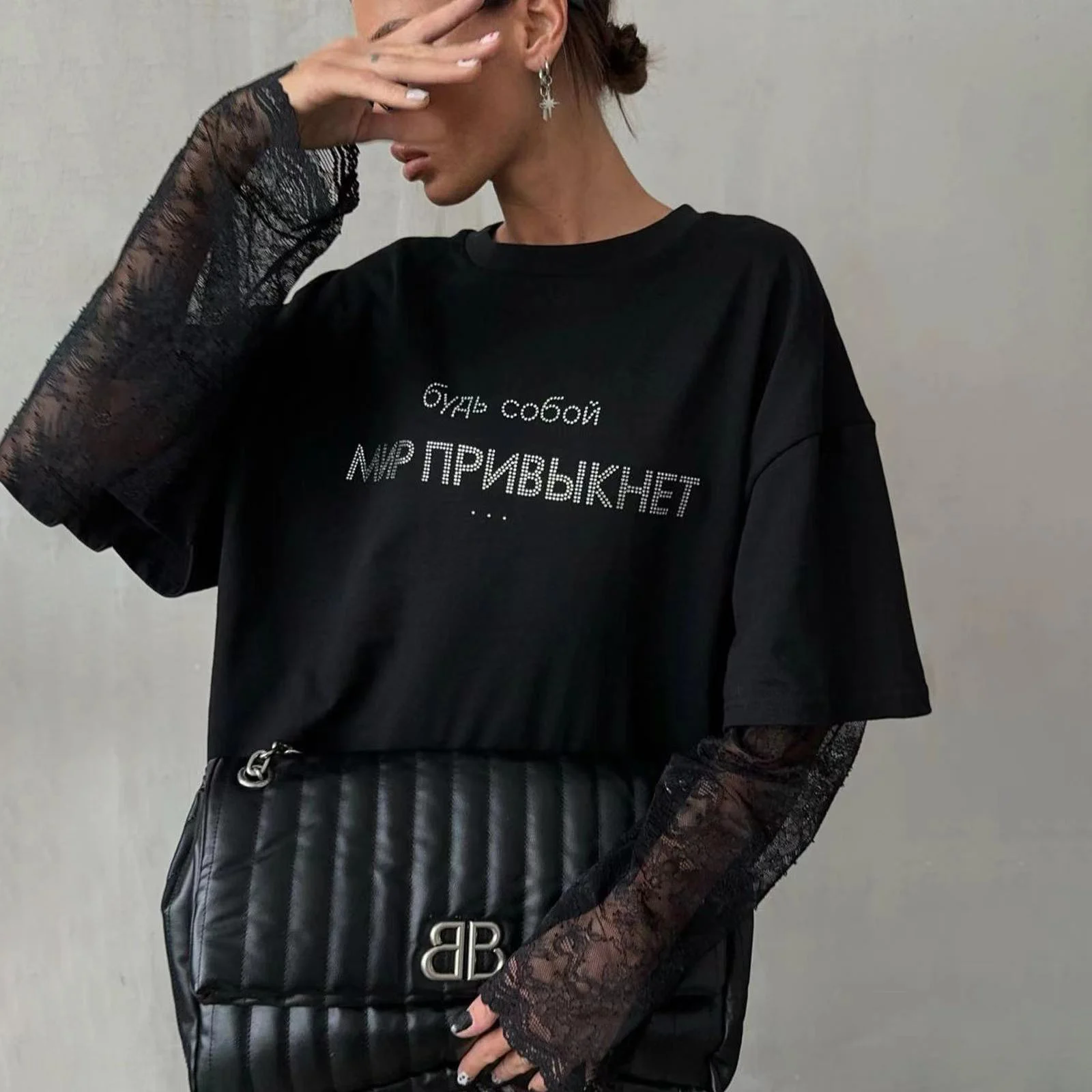 Summer Clothes Women 2024 New Letter Rhinestones T-shirts Loose Oversized O-Neck Short Sleeve Tee Streetwear Female Casual Tops