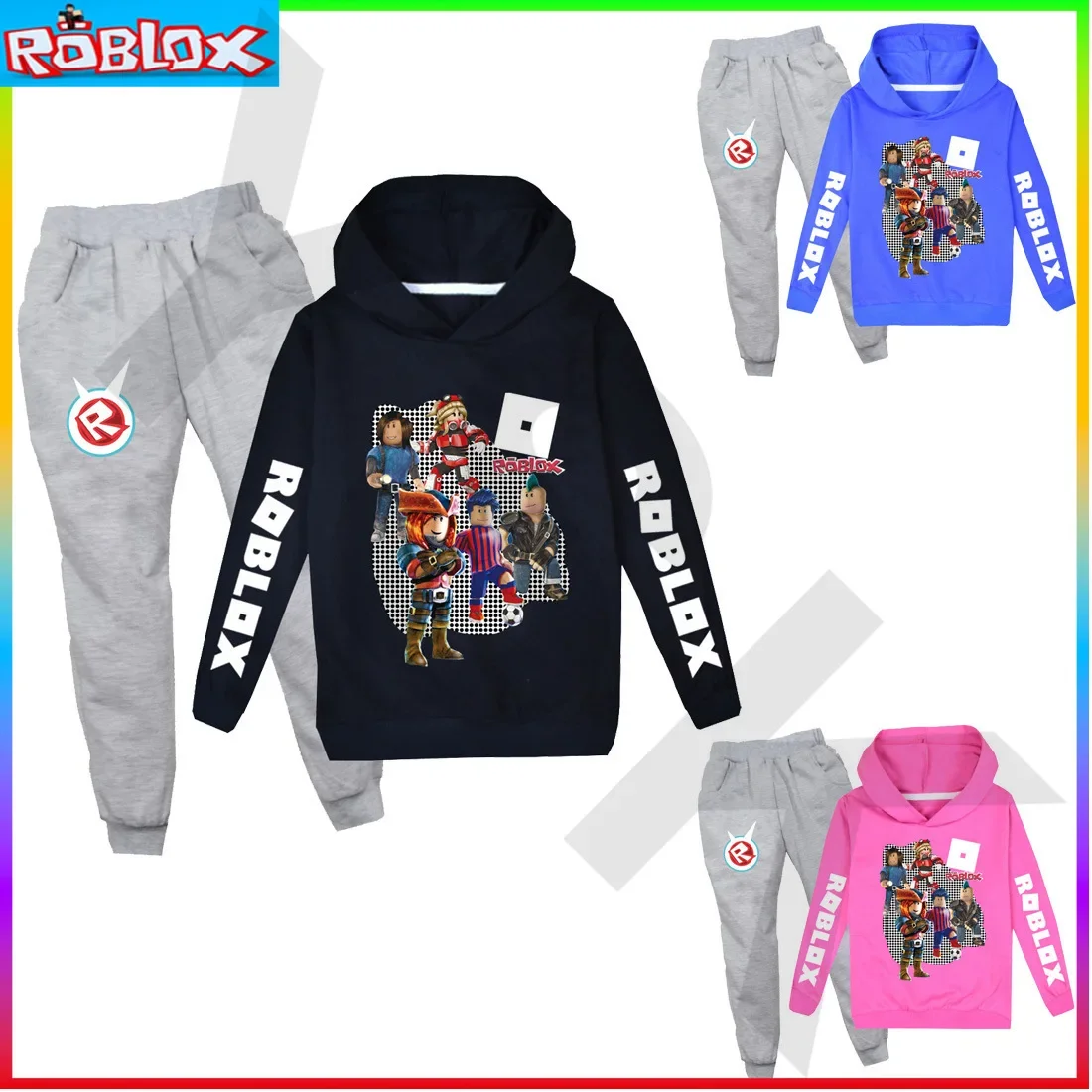 Virtual Reality Clothing Spring and Autumn Suit ROBLOX Children's Hooded Sweater + Trousers Birthday Gift for Girls Kids Boys