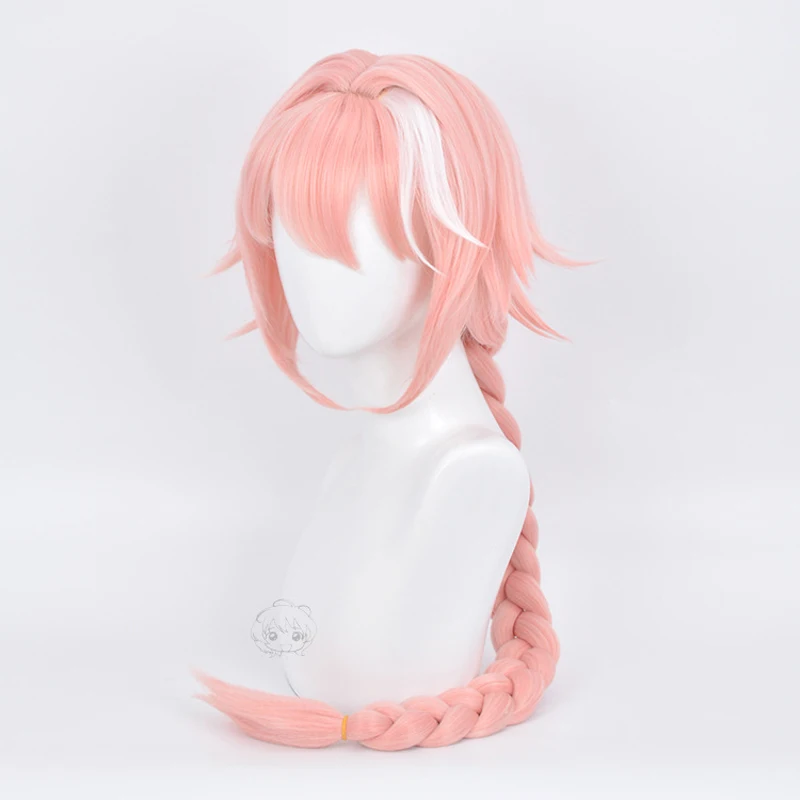 Peluca de Cosplay de Game Fate Apocryph Astolfo, peluca sintética resistente al calor rosa de 75cm + TAPA DE peluca + 3 nudos negros