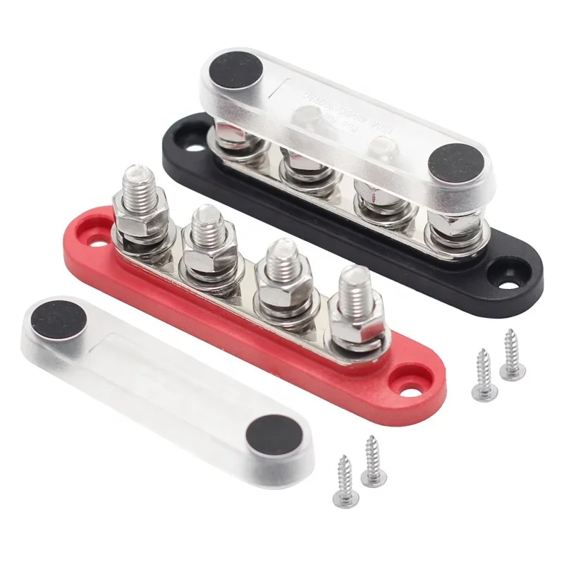 150A Terminal Bus Bar 5*M8 Studs Battery Power Distribution Block Red Black 12V Car Busbars for Automotive Marine Boat