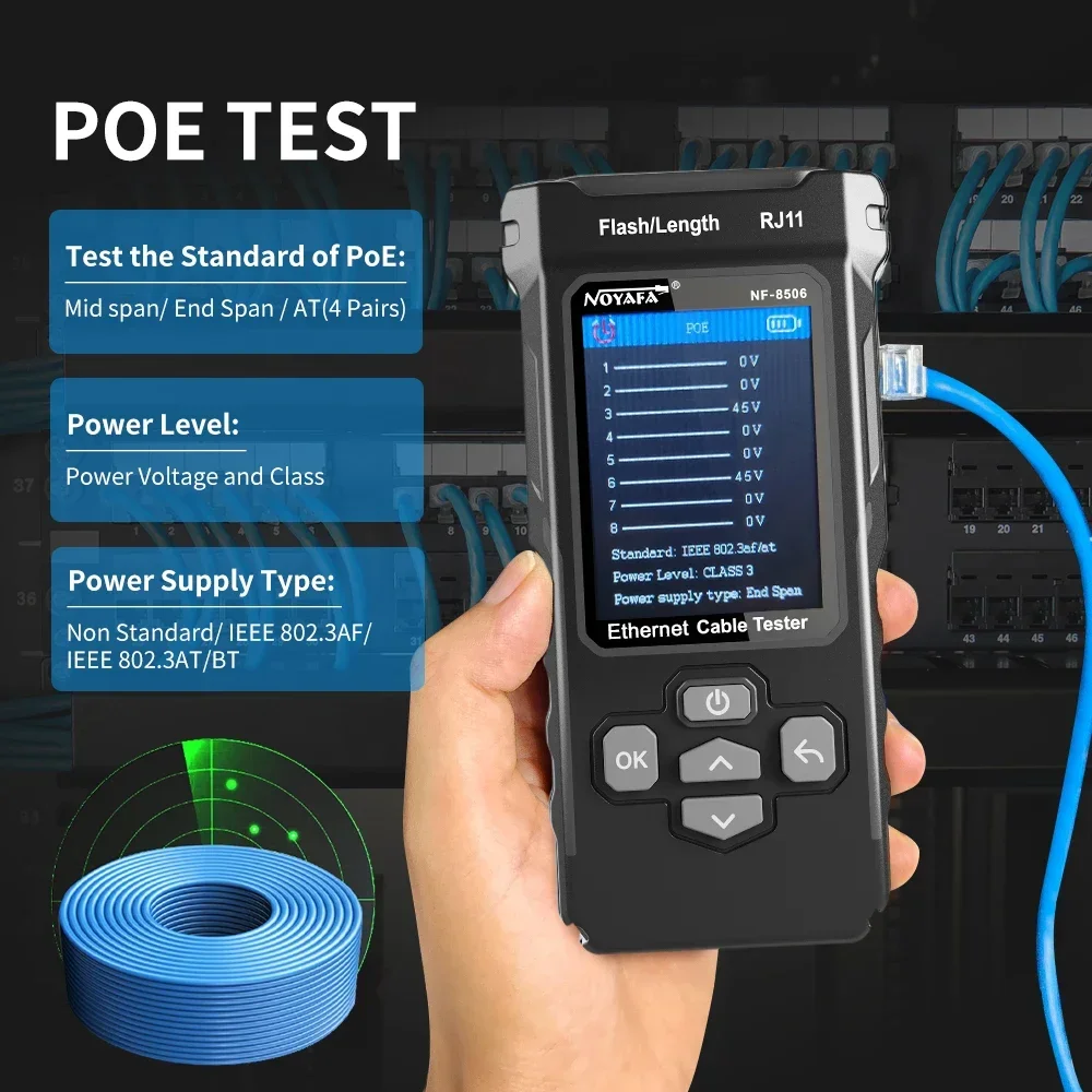 NOYAFA-Network Cable Tester, NF-8506, Cabo Suporte Tracker, Teste, IP Scan, Poe Medida, Comprimento, Wiremap, Multifunções