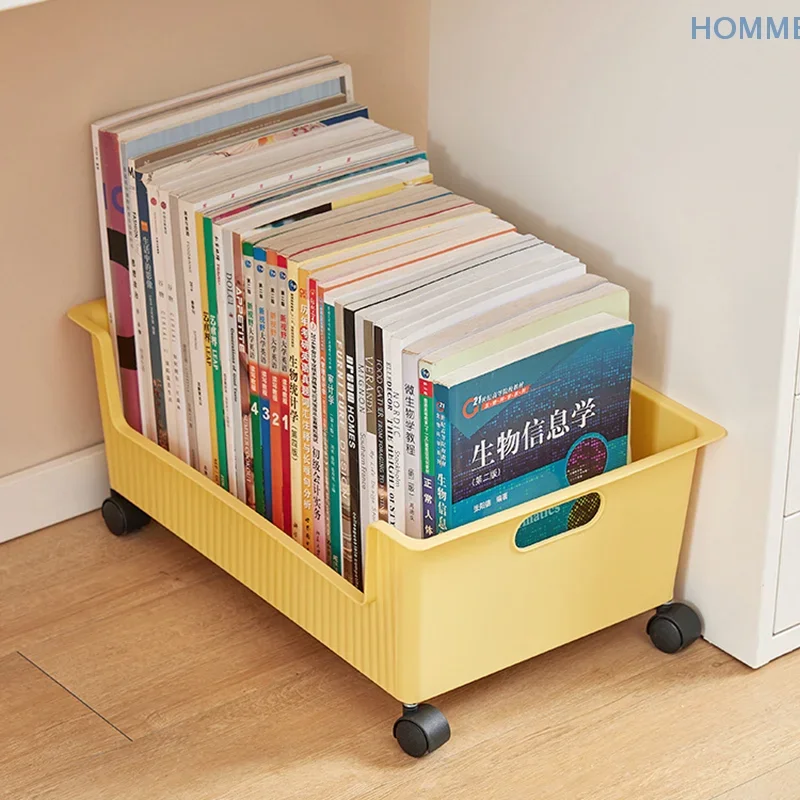 

Desktop Storage Box Large Opening Bottom Scroll Wheel Rotary Wheels Large Capacity Book Sundries Storage Basket