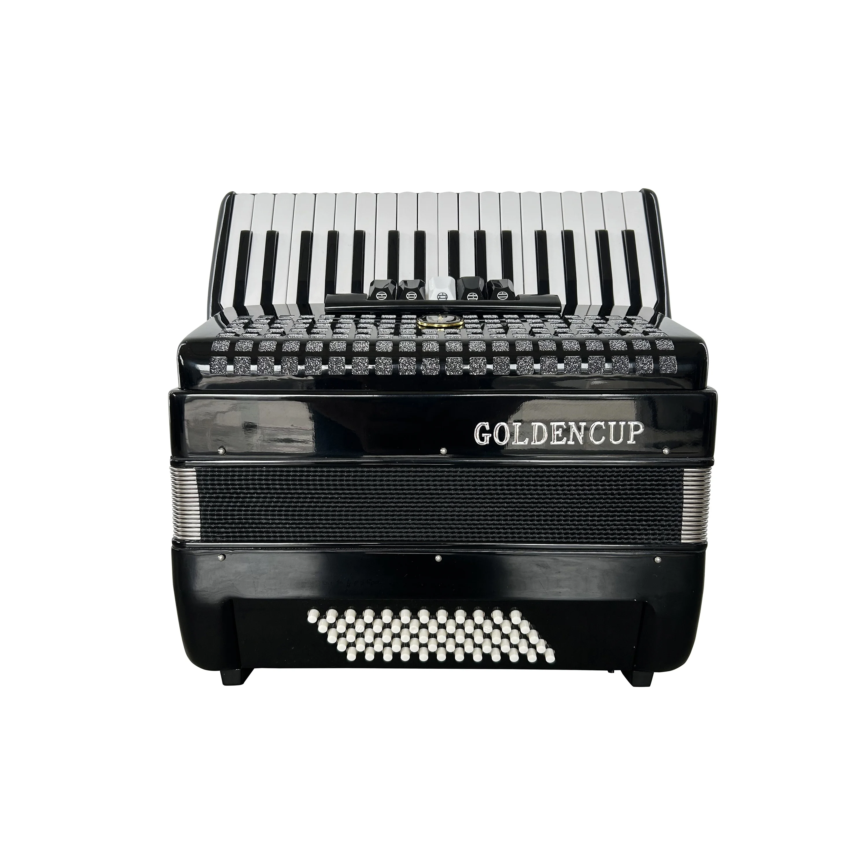 

Professional 60-Bass 5-Registers Accordion 34-Button Red Celluloid Piano Keyboard JP3460 OEM Chromatic Instrument Black