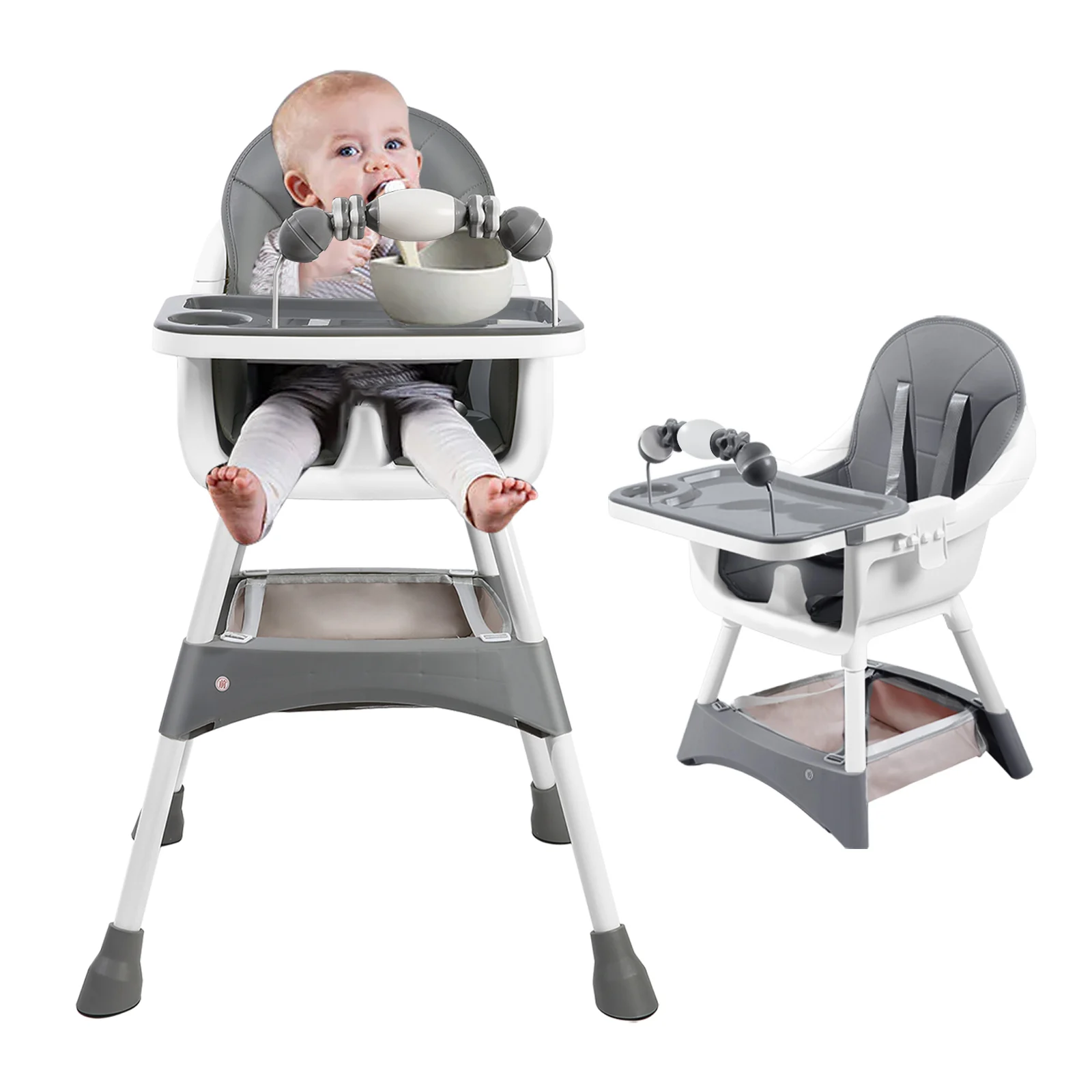 Convertible Baby High Chair, Toddler Chair, and Dining Booster Seat,with Detachable Tray Safety Belt Footrest and Toy Rack