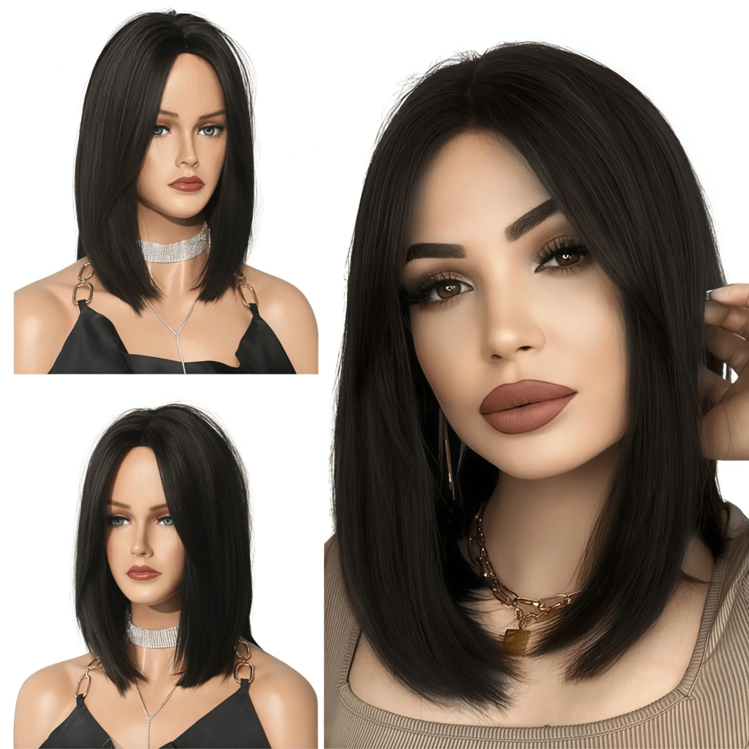 

Black Wave Wave Headed Wig Side Open Shoulder Long Wig Short Wig Appearance Heat Resistant Fiber Synthetic Wig