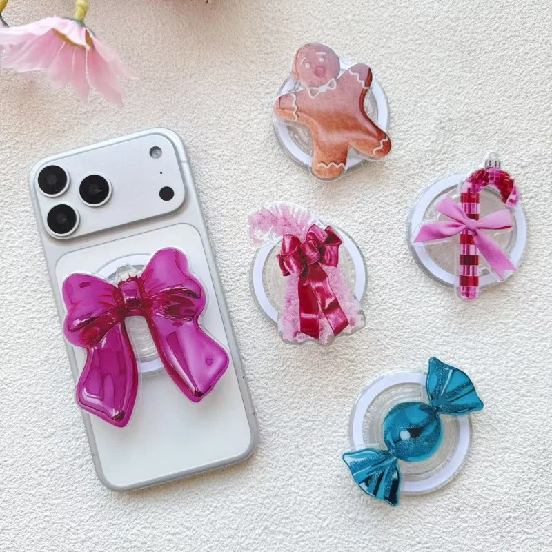 

Cartoon Acrylic Bow Candy Cookie Magnetic Magsafe Airbag Telescopic Stand Phone Holder for Iphone 17 Samsung S26 Griptok Bracket