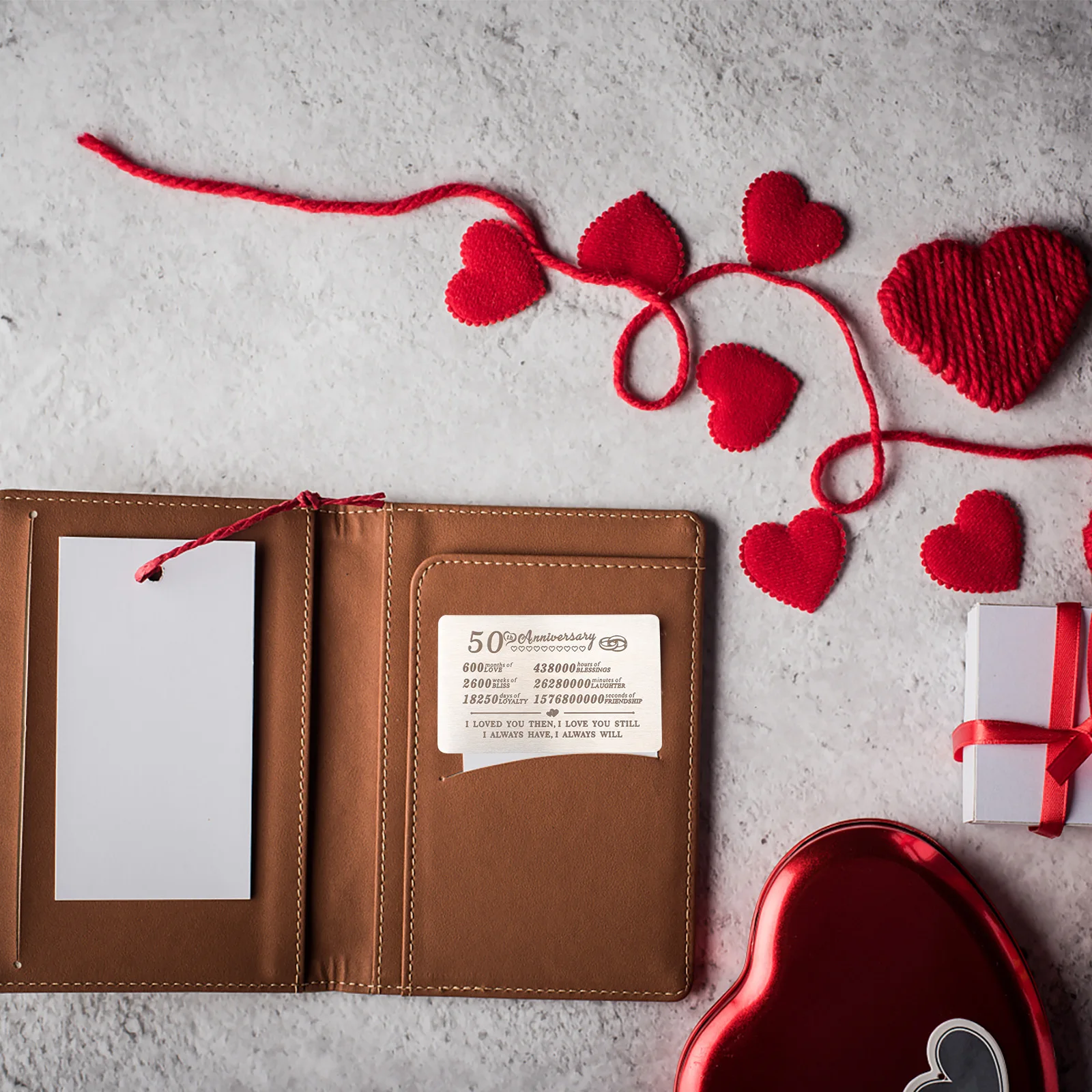 

2 Pcs Stainless Steel Wallet Insert Cards Engraved Anniversary Purse Gifts 50th Commemorative Valentine Christmas
