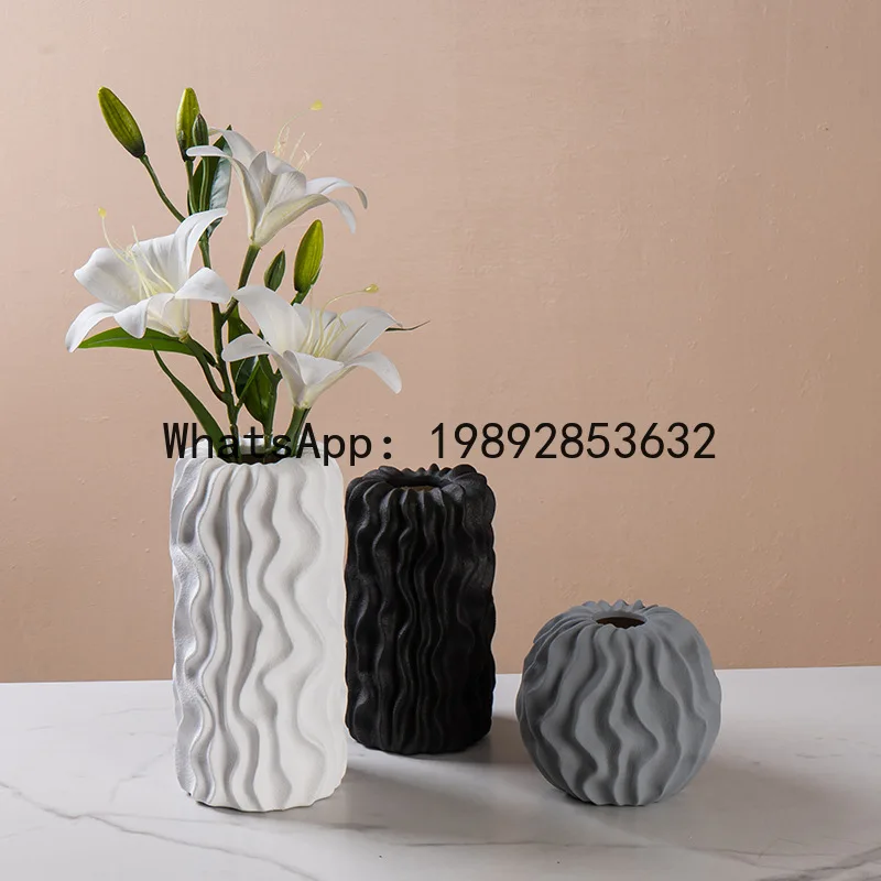 

Irregularly Striped Ceramic Vase Wavy Pattern Flower Vase Flower Arrangement Accessories Terrarium Home Decoration Accessories