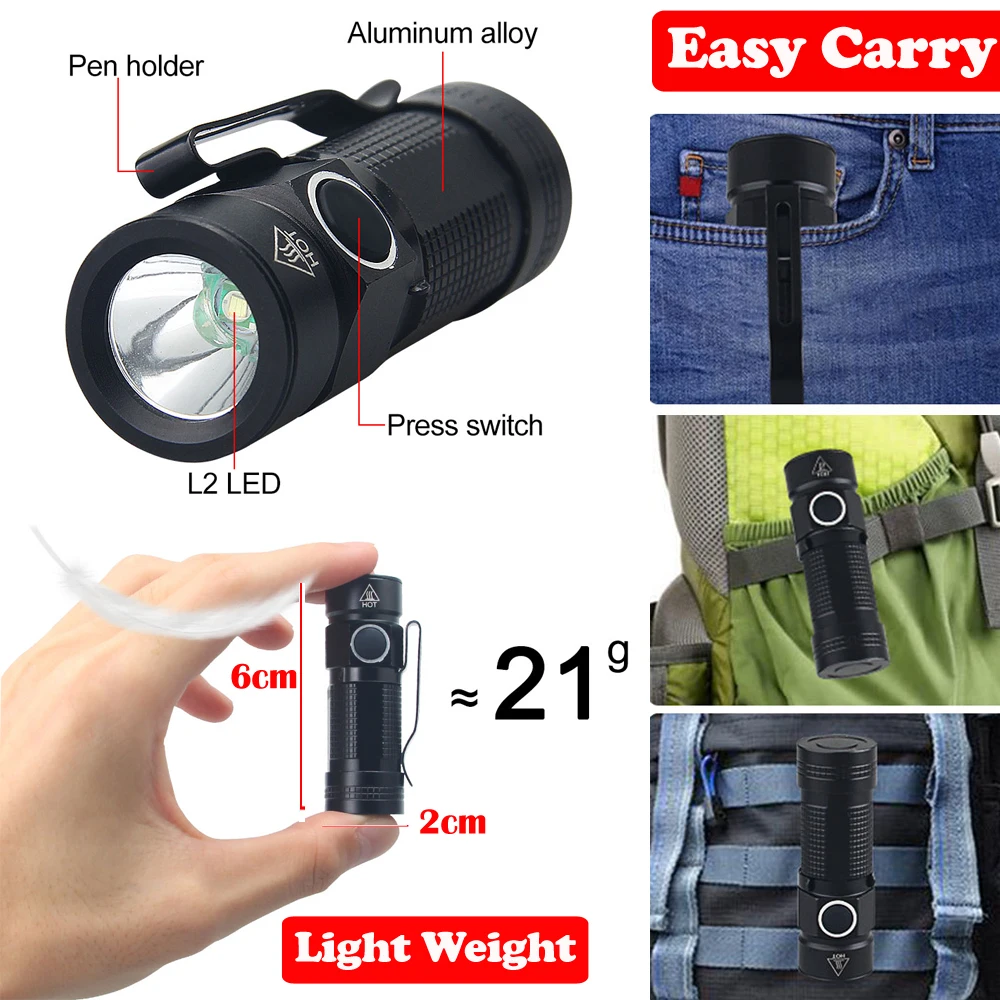 Mini Cilp EDC LED Flashlight Portable Hiking Tiny 3 Modes Torch White/Green/Red/UV 395nm Waterproof Penlight Inspection Lantern