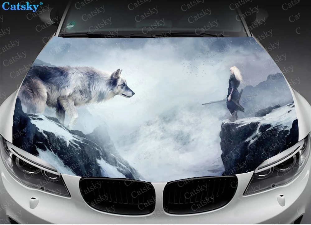 

Wolf animal wolf king Car hood wrap lion decal, bonnet vinyl sticker, full color graphic decal, CUSTOM made to Fit Any Car