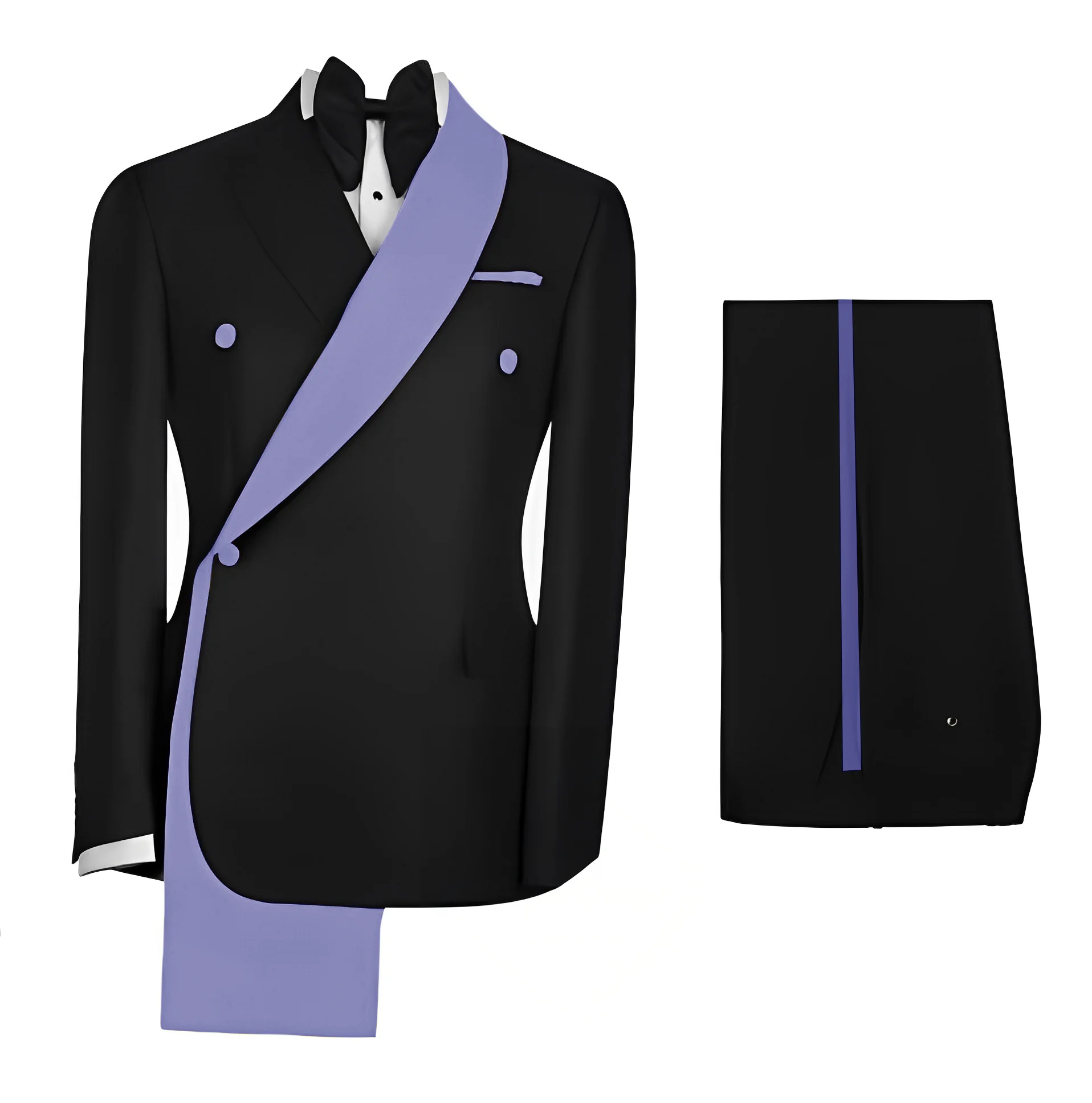 Fashionable Men's Suit 2 piece Set Black Jacket With Gold Collar Wedding Groom Tuxedo Classic Men's Tailored Blazer Pants