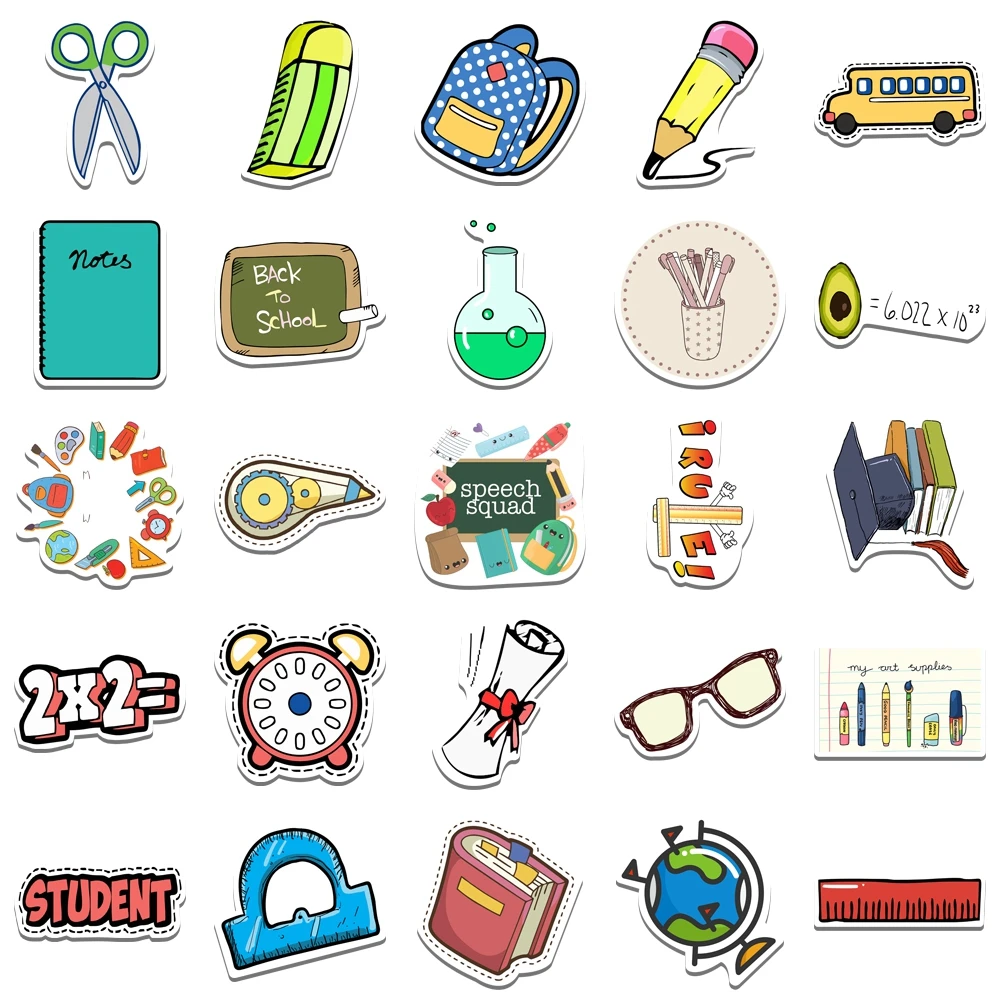 50/100pcs Back to School Stickers Science Math Scrapbook School Sticker for Students Kids Teacher Decals for Classroom Decor