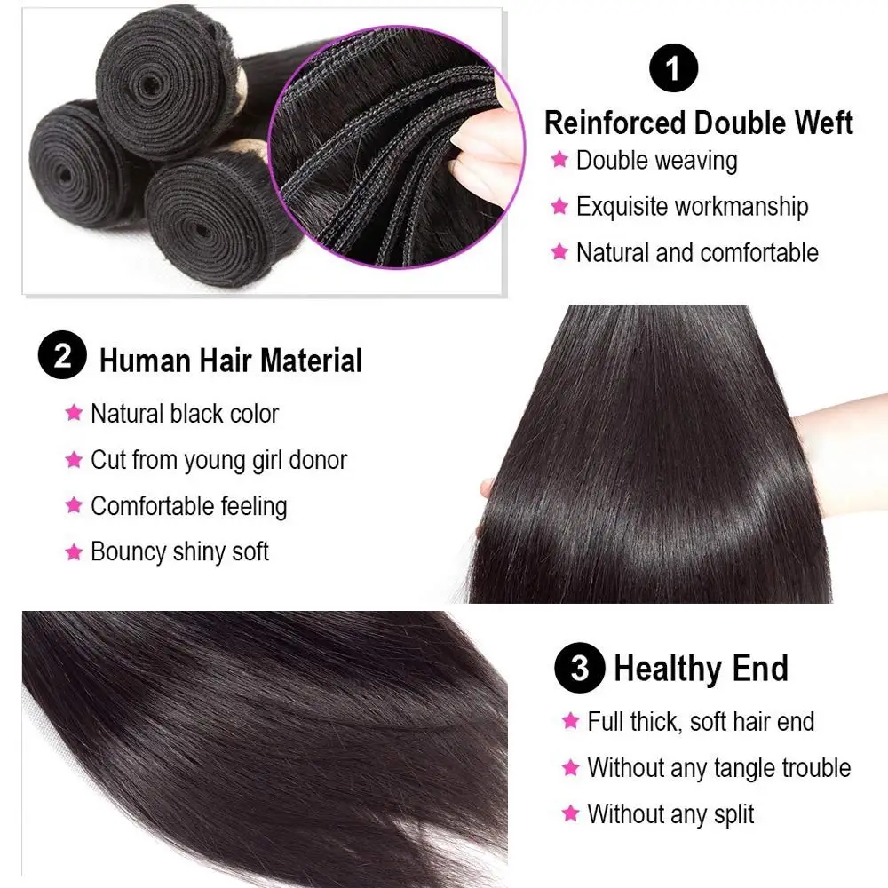 10-32 Inch Brazilian Bone Straight Hair Bundles Human Hair Weave Bundles Straight Virgin Hair Extension 1/3/4 PCS