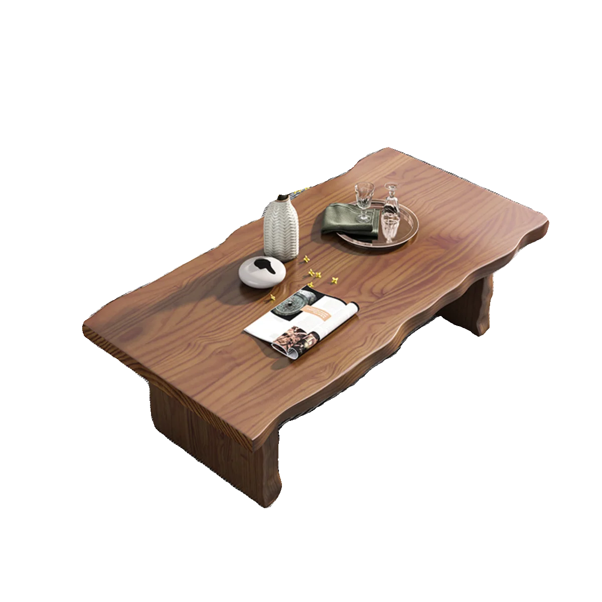 Household living room whole board solid wood no splicing coffee table office log natural edge kung fu walnut tea table